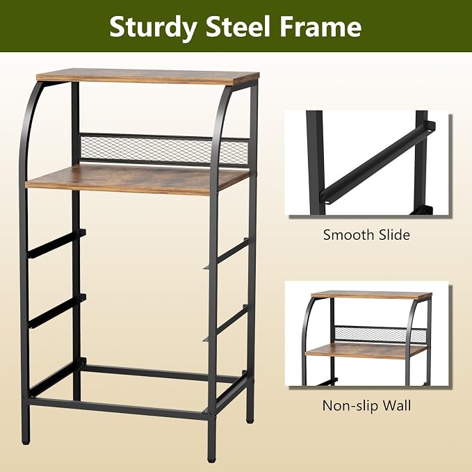 Night Stand Set 2, Tall Nightstand with 3 Fabric Drawers, Bedside Table with 2-Tier Wood Shelf, End Table for Bedroom, Steel Frame, Wood Top, Rustic Brown