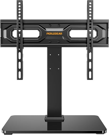 Perlegear Tabletop TV Stand, Universal TV Stand for 23–60 Inch LCD/LED/OLED TVs, Height-Adjustable TV Mount Stand with Tempered Glass Base & Cable Management, VESA 400x400mm, PGTVS02 ﻿