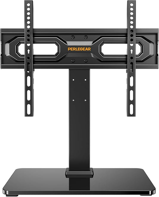 Perlegear Tabletop TV Stand, Universal TV Stand for 23–60 Inch LCD/LED/OLED TVs, Height-Adjustable TV Mount Stand with Tempered Glass Base & Cable Management, VESA 400x400mm, PGTVS02 ﻿