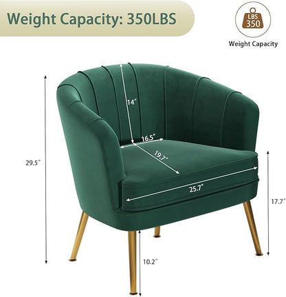 Andeworld Velvet Accent Chair, Upholstered Modern Single Sofa Side Chair,Comfy Barrel Club Living Room Armchair with Golden Metal Legs for Bedroom Living Reading Room Office, Green