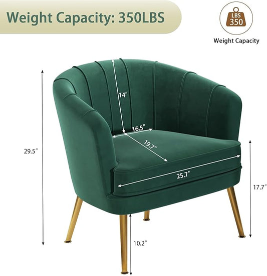 Andeworld Velvet Accent Chair Set of 2, Upholstered Modern Single Sofa Side Chair,Comfy Barrel Club Living Room Armchair with Golden Metal Legs for Bedroom Living Reading Room Office, Green