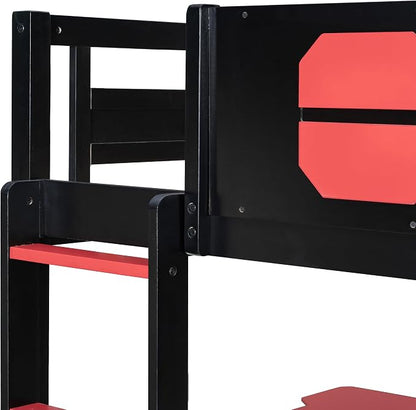 Merax Wooden Full Over Full Bunk Bed with 2 Side Desks, USB Desktop Ports and Pegboard Organizer, Gaming Bunk Bed for Gamer, Kids or Teens, No Box Spring Needed, Red