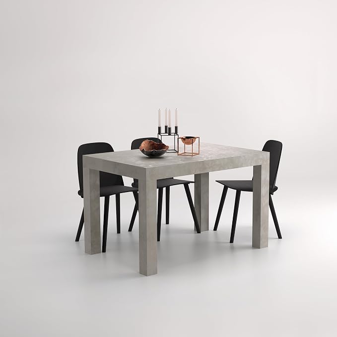 Mobili Fiver, First Extendable Table, 47.2(78.7) x31.5 in, Concrete Effect, Grey, for 6-8 People, Expandable Dining Table for Kitchen, Living Room, Italian Furniture