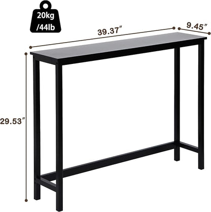Bamboo Narrow Console Table, 39.4"(L) Wood Small Entryway Table, Accent Slim Hallway Tables, Thin Sofa Side Tables for Hallway, Living Room, Bedroom, Foyer, Black