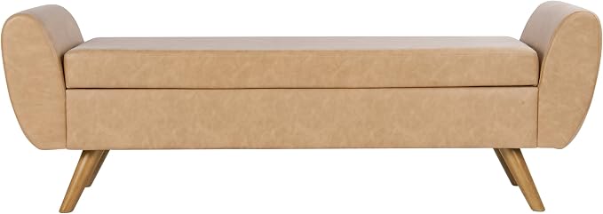 HomePop 60" Modern Storage Bench with Wood Legs - Sand Faux Leather