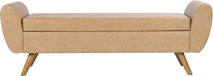 HomePop 60" Modern Storage Bench with Wood Legs - Sand Faux Leather