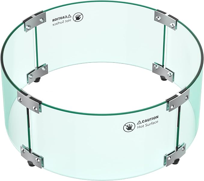 Skyflame 17" Round Fire Pit Glass Wind Guard, Clear Tempered Glass Flame Shield for Outdoor Propane/Natural Gas Fire Pit/Table