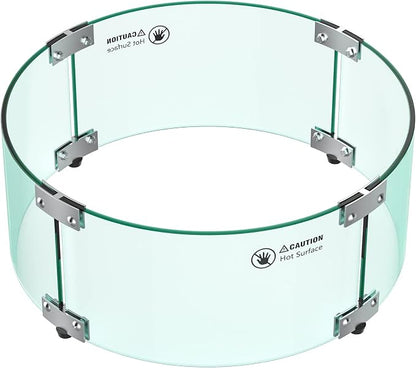 Skyflame 17" Round Fire Pit Glass Wind Guard, Clear Tempered Glass Flame Shield for Outdoor Propane/Natural Gas Fire Pit/Table