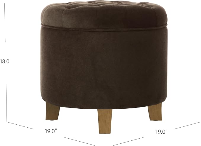 HomePop 19" Velvet Button Tufted Round Storage Ottoman - Brown Velvet