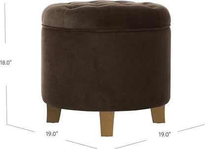 HomePop 19" Velvet Button Tufted Round Storage Ottoman - Brown Velvet