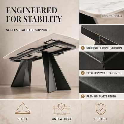 Honyee Extendable Dining Table with Leaf, 65 to 95 Inch Rectangular Sintered Stone, Modern Large Dining Room Table Seats 6 8 10 12, Metal Base, Marble Look for Family Gatherings