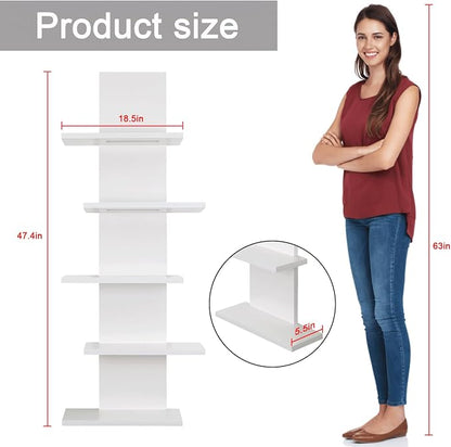 VIWODS 5 Tier Wall Shelf Unit-White Floating Shelves with Light for Home Decor, Modern Unique Asymmetric Design for Bedroom & Living Room Storage