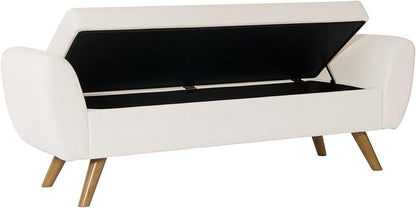 HomePop 60" Modern Storage Bench with Wood Legs - Cream Woven