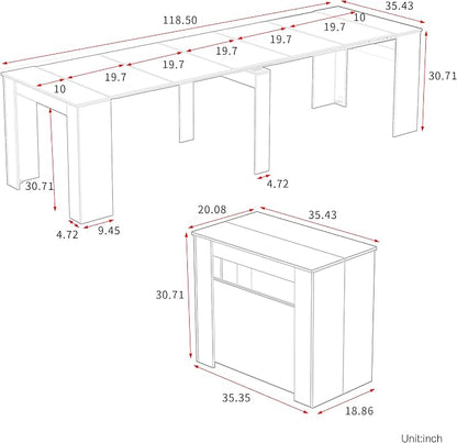 Transformer Extendable Dining Table for 2-12 People, Space Saving, Grey