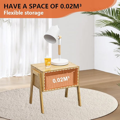 KKTONER Modern Bamboo Nightstands End Tables Bedroom with Storage Small Bedside Table for Living Room Office (Natural)