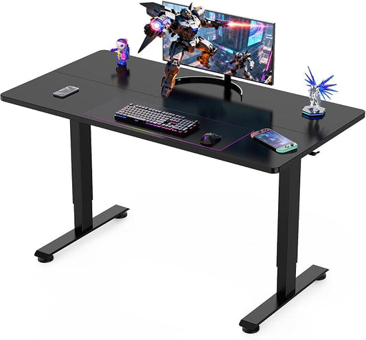 Veken 55 Inch Large Electric Standing Gaming Desk, Heights Adjustable,Sit to Stand Up, Work Home Office Computer Table for Study, Walking Pad, Writing, and Games, Wooden Desktop Desks, Black | Height Adjustable Sit Stand Up Computer Tables for Home Off...