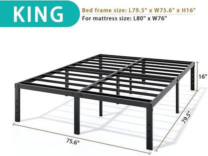 LUMUNANCE Metal Bed Frame King Size - 16 Inch Heavy-Duty King Platform Bed Frame No Box Spring Needed, Easy Assembly, Noise-Free, Sturdy Mattress Foundation, Underbed Storage Space