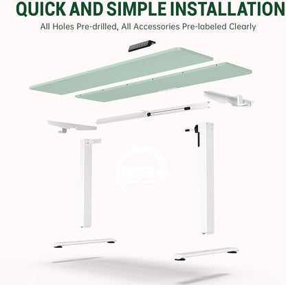 Veken 55 Inch Large Electric Standing Desk, 4 Memory Heights Adjustable,Sit to Stand Up, Work Home Office Computer Table for Study, Walking Pad, Writing, and Games, Wooden Desktop Desks, Green