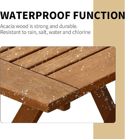 3-Piece Acacia Wood Folding Patio Bistro Set Outdoor Bistro Set Table and Chairs Set with 2 Chairs and Square Table for Pool Beach Backyard Balcony Porch Deck Garden Wooden Furniture, Natural