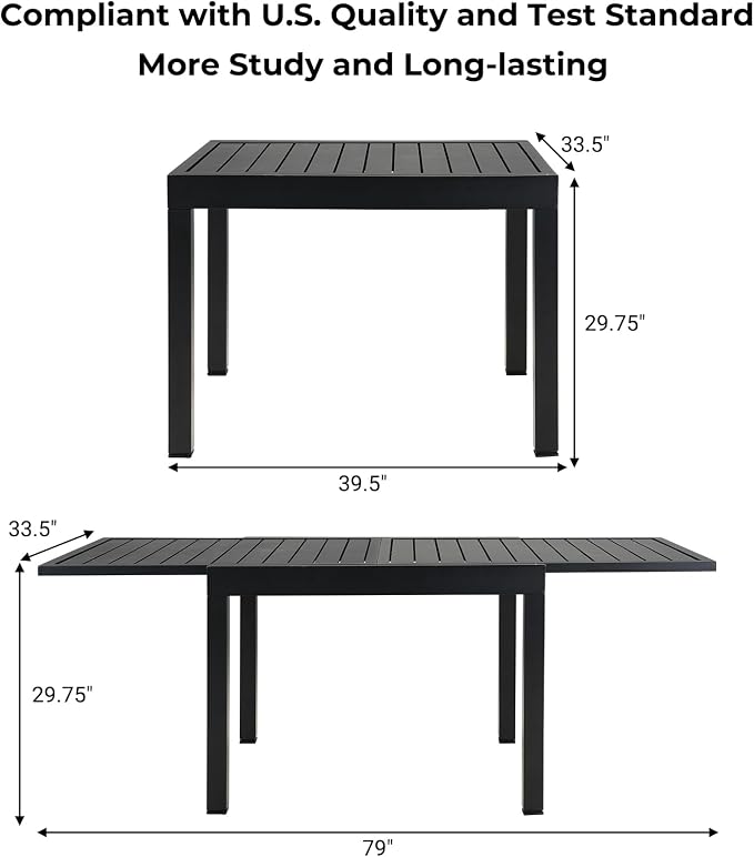 Grand patio 5-Piece Outdoor Dining Set for 4 with 1 Rectangle Expandable Table for 4-6 Person, Metal Woven Wicker Fixed Patio Chairs with Thickened Cushions for Yard, Poolside (Black)