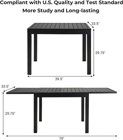 Grand patio 5-Piece Outdoor Dining Set for 4 with 1 Rectangle Expandable Table for 4-6 Person, Metal Woven Wicker Fixed Patio Chairs with Thickened Cushions for Yard, Poolside (Black)