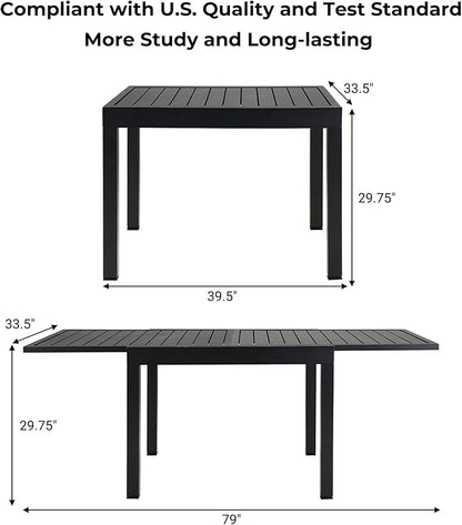 Grand patio 5-Piece Outdoor Dining Set for 4 with 1 Rectangle Expandable Table for 4-6 Person, Metal Woven Wicker Fixed Patio Chairs with Thickened Cushions for Yard, Poolside (Brown)
