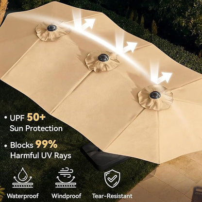 Aoxun 8-Piece Patio Table and Chairs Set & 15ft Patio Umbrella for 6, All Weather Outdoor Dining Set with 6 Textilene Chairs and 1 Rectangular Metal Table for Backyard, Garden, Grey/Beige