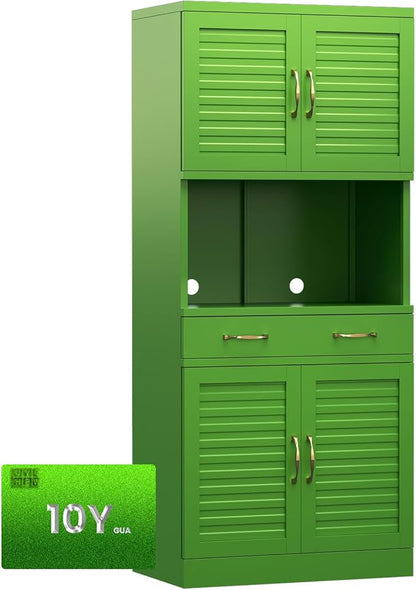 Kitchen Pantry Cabinet with Drawer - Freestanding Storage Cabinet | Furniture-Inspired Storage with Modern Louvered Design,120 lb Adjustable Shelves with Steel Durability