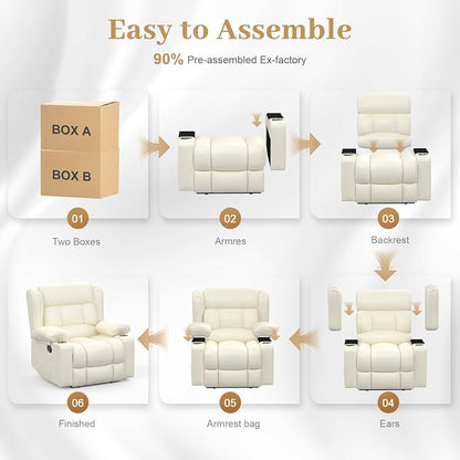 RV Recliner Chair, Oversized Reclining Loveseat Home Theater Seating with Cup Holders, Insert Pockets, Wall Hugger RV Recliners for Movie Room, Recline Movie Seats Gaming Sofa, White