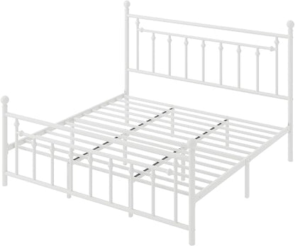 SHA CERLIN 14" King Size Metal Platform Bed Frame/Victorian Headboard and Footboard/Steel Slats Mattress Foundation for Storage/No Box Spring Needed/Noise Free/White