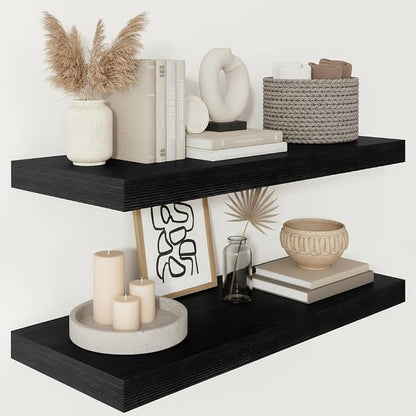 Vivelove 2" Thick Floating Shelves for Wall 30 Inches Long, 12" Deep Wall Shelves, for Bedroom, Bathroom, Living Room, Kitchen, Office, Modern Home Decor, 30" X 12" X 2", Set of 2, Black