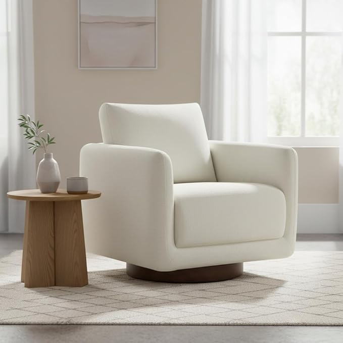 Modern Swivel Accent Chair, 360° Rotating Round Barrel Armchair with Performance Fabric Upholstery for Living Room, Bedroom, Office, Reading Nook, Single,Cream