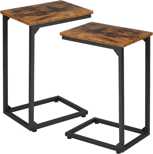 AMHANCIBLE C Shaped End Table Set of 2, Couch Side Table that Slide Under Sofa, Narrow Small Space TV Trays for Living Room, Bedroom, Rustic Brown HET02CBR