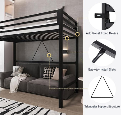 Allewie Metal Loft Bed Twin Size with Guardrail and Ladder,Black | Small Space Saving Design for Bedroom Kid Room and Dorm, No Box Spring Needed
