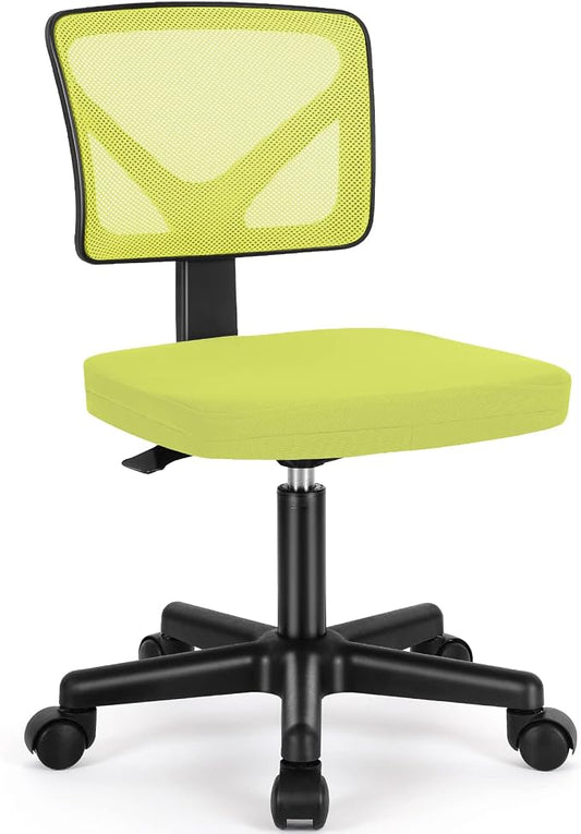 Sweetcrispy Small Office Chair, Ergonomic Low-Back Mesh Rolling Work Swivel Desk Chairs with Wheels, Armless Comfortable Seat Lumbar Support for Home, Bedroom, Study, Student, Adults, Green
