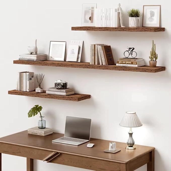 Vivelove 10 Inch Deep Floating Shelves 36 inch Long, 36 x 10 Wide Wall Shelves with Invisible Brackets, for Bedroom Bathroom Living Room Kitchen Office, Farmhouse Home Decor, Set of 2, Rustic Brown