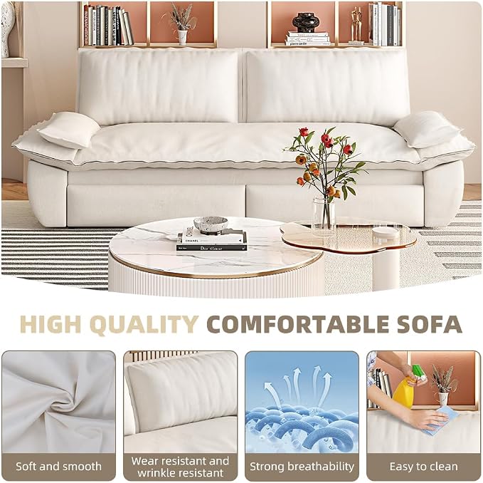 73.2" Sleeper Sofa Bed Queen, 3-in-1 Convertible Couch, Modern Pull Out Couches, Comfy Velvet Futon Sofa, Cloud Loveseat Lounge, Pillow Arm, for Small Spaces, Apartment, Living Room, Beige