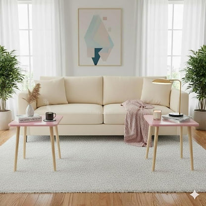 FORAOFUR Side Table Set of 2, Modern Side Table Accent Tables for Small Spaces, Wooden Home Decor, Easy Assembly | 2 Pack Pink finish, fits living/bedroom/balcony, compact for small spaces, sturdy, easy assembly with tools