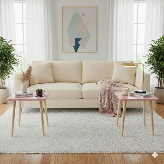 FORAOFUR Side Table Set of 2, Modern Side Table Accent Tables for Small Spaces, Wooden Home Decor, Easy Assembly | 2 Pack Pink finish, fits living/bedroom/balcony, compact for small spaces, sturdy, easy assembly with tools