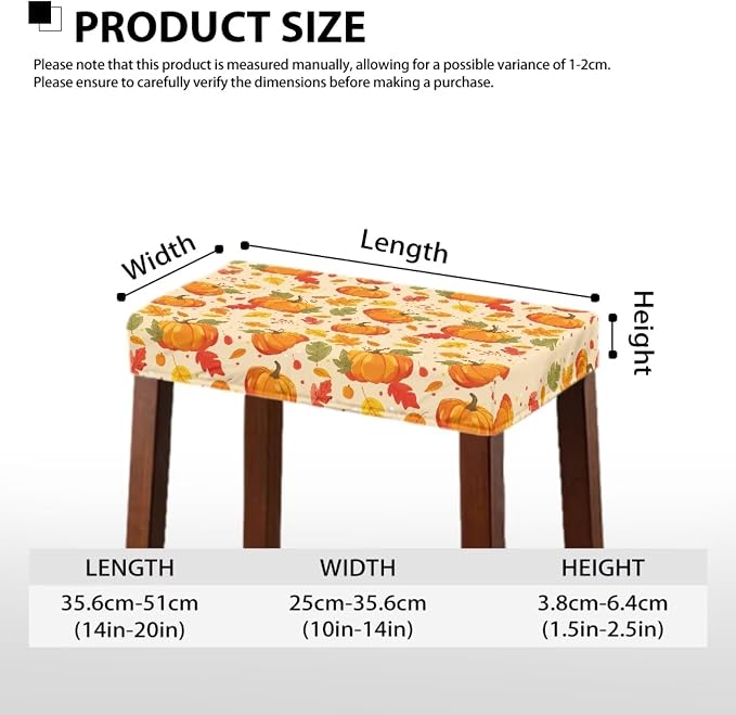Pumpkin Maple Leaf Bar Stool Covers Thanksgiving Stool Covers Rectangular Stretch Washable Vanity Chair Cover Rectangle 2 Pack with Elastic Band