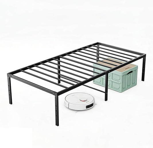 Sweetcrispy Twin Size 18 Inch Platform Bed Frame, Heavy Duty Metal Foundation Frame, Noise-Free Sturdy Steel Slats, Underbed Storage, No Box Spring Needed, Quick Setup