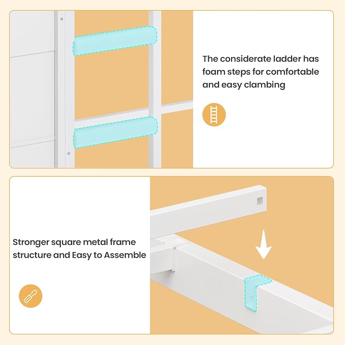 BTHFST Bunk Bed Twin Over Twin with 6 Large Fabric Drawers & 4 Wooden Storage Bookshelf Organizer, Metal Low Bunk Bed for Kids with LED Lights & Safety Ladder and Guardrail, Space Saving