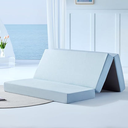 Lazyzizi Cooling Folding Mattress,6 Inch Foldable Mattress with Memory Foam Cold & Breathable Fabric Cover,Trifold Floor Guest Murphy Bed for Camping, RV
