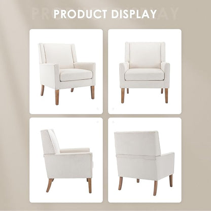 COLAMY Modern Wingback Living Room Chair Set of 2, Upholstered Fabric Accent Armchair, Single Sofa Chair with Lounge Seat and Wood Legs for Bedroom/Office/Reading Spaces, Beige