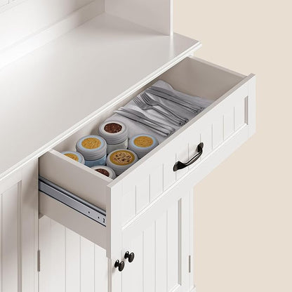 Gizoon Tall Kitchen Storage Cabinet with Door and Shelves, 67" Kitchen Pantry Cabinet Large Coffee Bar Hutch with Storage for Dining Room, Painted White