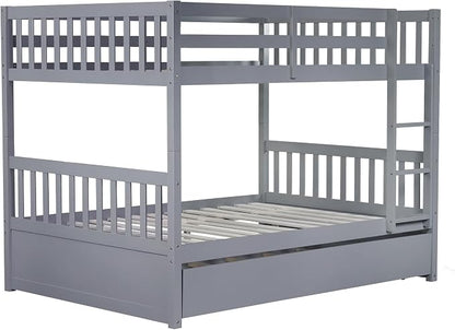 Harper & Bright Designs Convertible Wood Full-Over-Full Bunk Bed with Trundle and Ladder - Can Be Divided Into Two Platform Beds, Grey