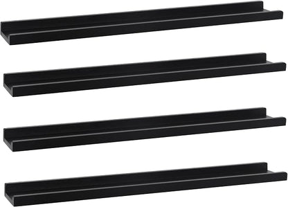 Long Floating Shelves 36 Inches Set of 4,Wood Picture Shelf for Wall with Ledge,Photo Frames Display Shelves Wall Mounted for Living Room Bedroom Kids Nursery,Home Decor (Rustic Black, 36")