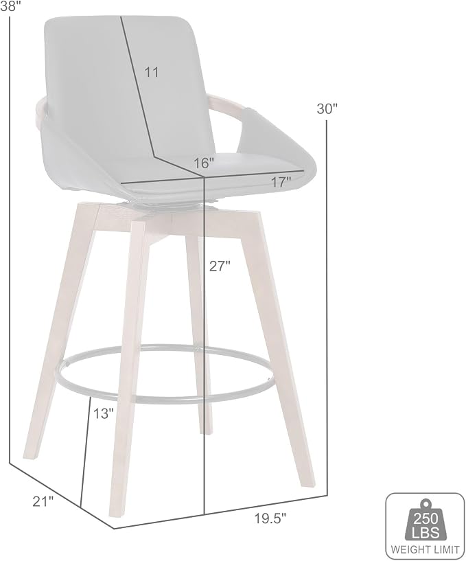 Armen Living Baylor Mid Century Modern Swivel Bar Stool for Kitchen Island Counter in Cream Faux Leather and Walnut Wood, 26" Seat Height