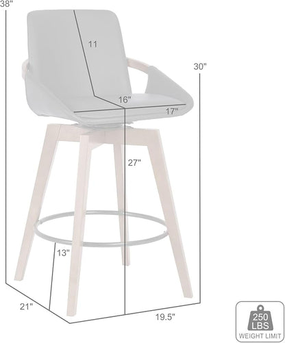 Armen Living Baylor Mid Century Modern Swivel Bar Stool for Kitchen Island Counter in Cream Faux Leather and Walnut Wood, 26" Seat Height