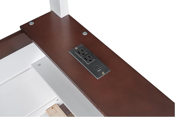 RUNNA Queen Bunk Bed with Shelves,Storage Box,LED,USB Charging,White | Queen bunk bed with shelves, storage box,LED light,USB charging, solid wood frame,guardrails,no box spring needed,white
